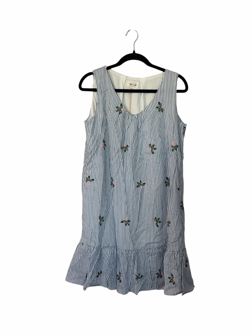 Tulip B Women’s Blue & White Striped Sleeveless Floral Dress Sz XL NWT